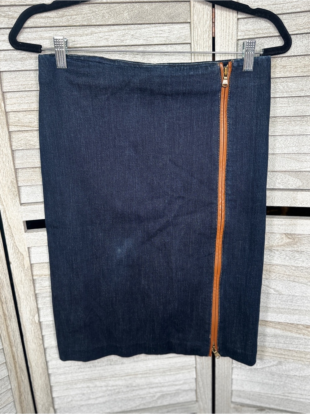 Lauren Ralph Lauren Denim Pencil Skirt Leather Trim Zip Size 6